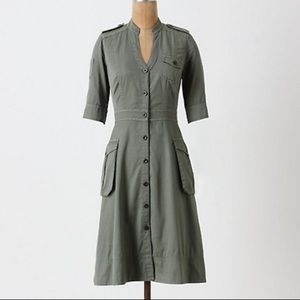 Anthropologie Army Green Shirtdress